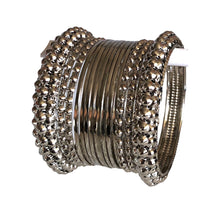 Load image into Gallery viewer, Oxidised Silver Bangles Set Ball design (3 designs in 1 set - total 15 pcs)