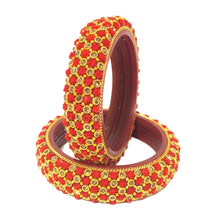 Load image into Gallery viewer, Traditional Indian Glass Bangle Kada - Handcrafted Floral Beaded Wedding Bangles - Multicolor Festive Jewelry - Available in Sizes 2-4, 2-6, 2-8