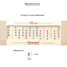 Load image into Gallery viewer, 60 pcs pack Oval shaped multi colour plain bindis for women