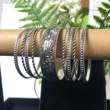 Load image into Gallery viewer, Oxidised Silver Bangles Set Floral Prominent (3 Designs in 1 Set)