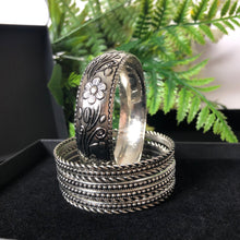 Load image into Gallery viewer, Oxidised Silver Bangles Set Floral Prominent (3 Designs in 1 Set)