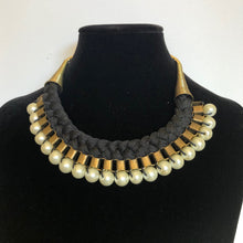 Load image into Gallery viewer, Black Thread Necklace with artificial Peal and Antique Gold Finish