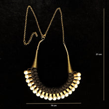 Load image into Gallery viewer, Black Thread Necklace with artificial Peal and Antique Gold Finish
