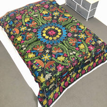 Load image into Gallery viewer, Queen Size Bright Black Nakshi Kantha Embroidered Cotton Bed Cover