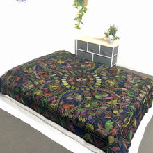 Load image into Gallery viewer, Queen Size Black Nakshi Kantha Embroidered Cotton Bed Cover