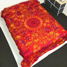 Load image into Gallery viewer, Queen Size Red Nakshi Kantha Embroidered Cotton Bed Cover Kolka Design