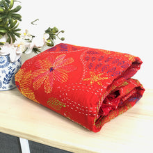 Load image into Gallery viewer, Queen Size Red Bohemian Nakshi Kantha Embroidered Cotton Bed Cover