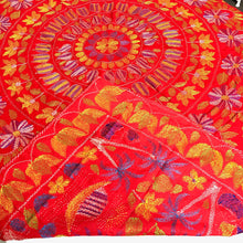 Load image into Gallery viewer, Queen Size Red Boho Floral Nakshi Kantha Embroidered Cotton Bed Cover