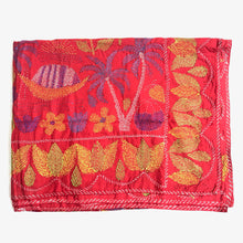 Load image into Gallery viewer, Queen Size Red Boho Floral Nakshi Kantha Embroidered Cotton Bed Cover