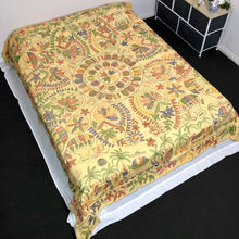 Load image into Gallery viewer, Queen Size Yellow Nakshi Kantha Embroidered Cotton Bed Cover