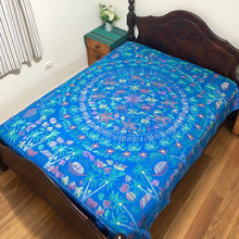 Load image into Gallery viewer, Queen Size Turquoise Nakshi Kantha Embroidered Cotton Bed Cover
