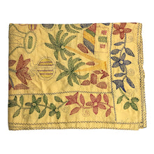 Load image into Gallery viewer, Queen Size Yellow Nakshi Kantha Embroidered Cotton Bed Cover