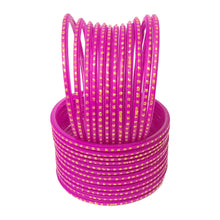 Load image into Gallery viewer, Traditional Indian Glass Bangles with Golden Sprinkles - Colorful Wedding & Celebration Jewelry Set (12 pcs) for women