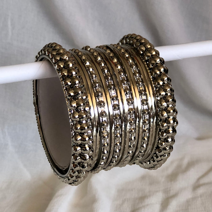 Oxidised Silver Bangles Set Ball design (3 designs in 1 set - total 15 pcs)