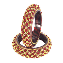 Load image into Gallery viewer, Traditional Indian Glass Bangle Kada - Handcrafted Floral Beaded Wedding Bangles - Multicolor Festive Jewelry - Available in Sizes 2-4, 2-6, 2-8
