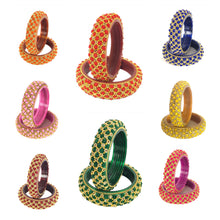 Load image into Gallery viewer, Traditional Indian Glass Bangle Kada - Handcrafted Floral Beaded Wedding Bangles - Multicolor Festive Jewelry - Available in Sizes 2-4, 2-6, 2-8
