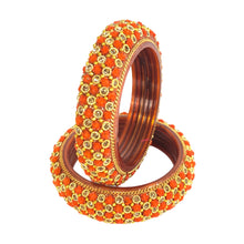 Load image into Gallery viewer, Traditional Indian Glass Bangle Kada - Handcrafted Floral Beaded Wedding Bangles - Multicolor Festive Jewelry - Available in Sizes 2-4, 2-6, 2-8

