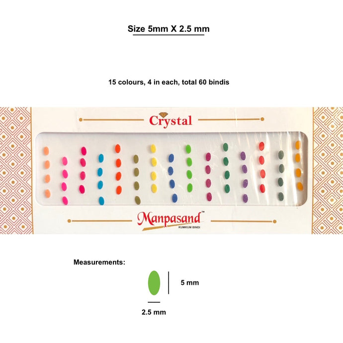 60 pcs pack Oval shaped multi colour plain bindis for women