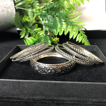 Load image into Gallery viewer, Oxidised Silver Bangles Set Floral Prominent (3 Designs in 1 Set)
