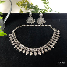 Load image into Gallery viewer, Oxidised Silver Tribal Choker Kolapuri Necklace Set with Jhumka
