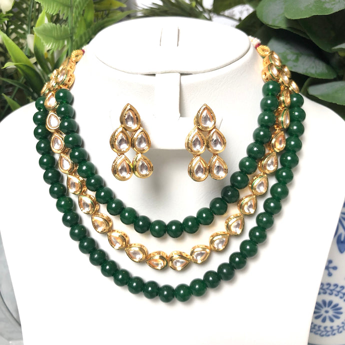 Green Onyx & Kundan Necklace Jewellery Set