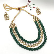 Load image into Gallery viewer, Green Onyx &amp; Kundan Necklace Jewellery Set

