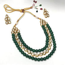 Load image into Gallery viewer, Green Onyx &amp; Kundan Necklace Jewellery Set
