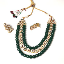 Load image into Gallery viewer, Green Onyx &amp; Kundan Necklace Jewellery Set
