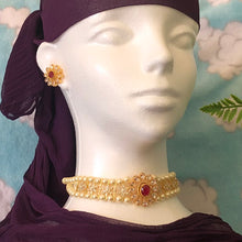 Load image into Gallery viewer, Gold plated Choker Necklace Set with KUNDAN POLKI and AD stones
