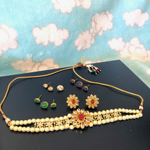 Load image into Gallery viewer, Gold plated Choker Necklace Set with KUNDAN POLKI and AD stones
