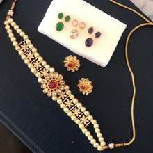 Load image into Gallery viewer, Gold plated Choker Necklace Set with KUNDAN POLKI and AD stones

