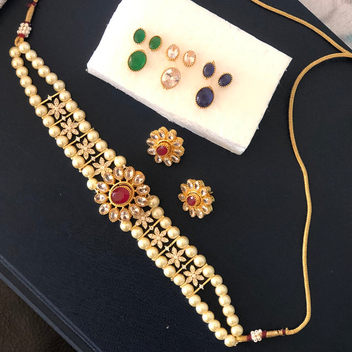 Gold plated Choker Necklace Set with KUNDAN POLKI and AD stones
