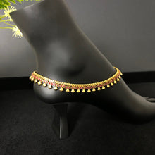 Load image into Gallery viewer, Gold Leaf Anklets with red stones
