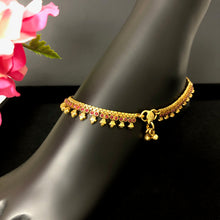 Load image into Gallery viewer, Gold Leaf Anklets with red stones
