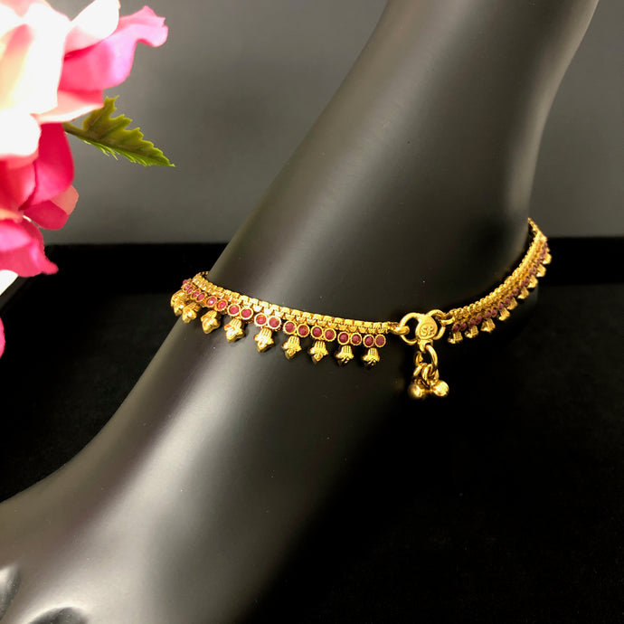 Gold Leaf Anklets with red stones