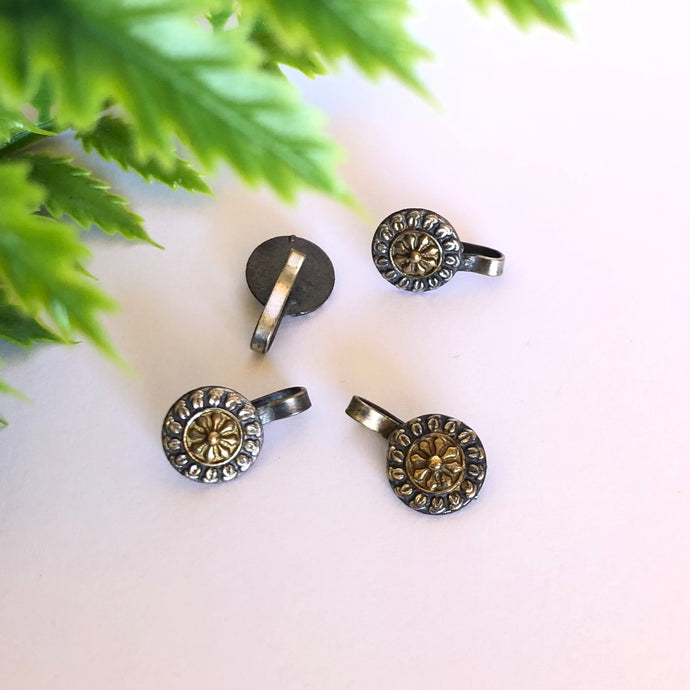 Dual Tone Oxidised Silver/Gold Clip-On Nose pin (pc)