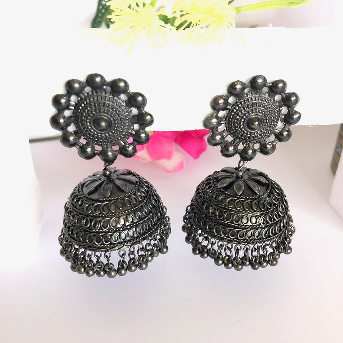 Black Oxidised Jhumki Earrings pair