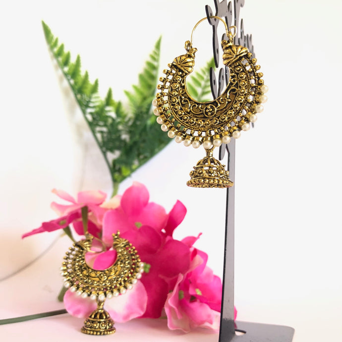 Oxidised Gold Chandbali Earrings pair