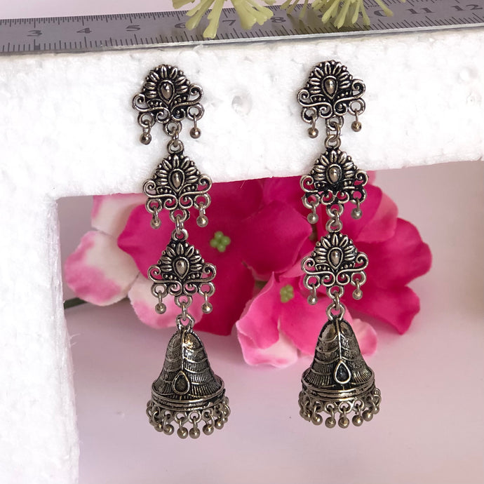 Oxidised Bell Ghonti Jhumka Earrings
