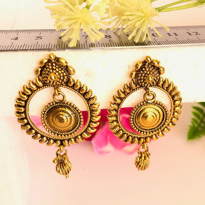 Gold Finish Antique Style Temple Vibe Earrings