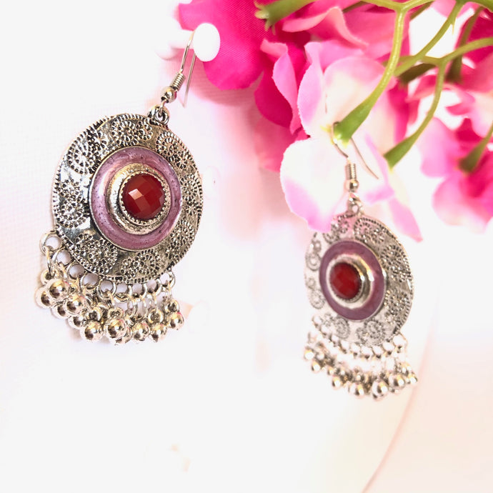 Oxidised Colour Stoned Tribal Ghungroo Earrings Pair