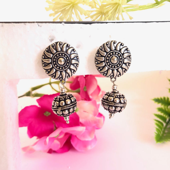 Oxidised Silver Temple Earrings pair