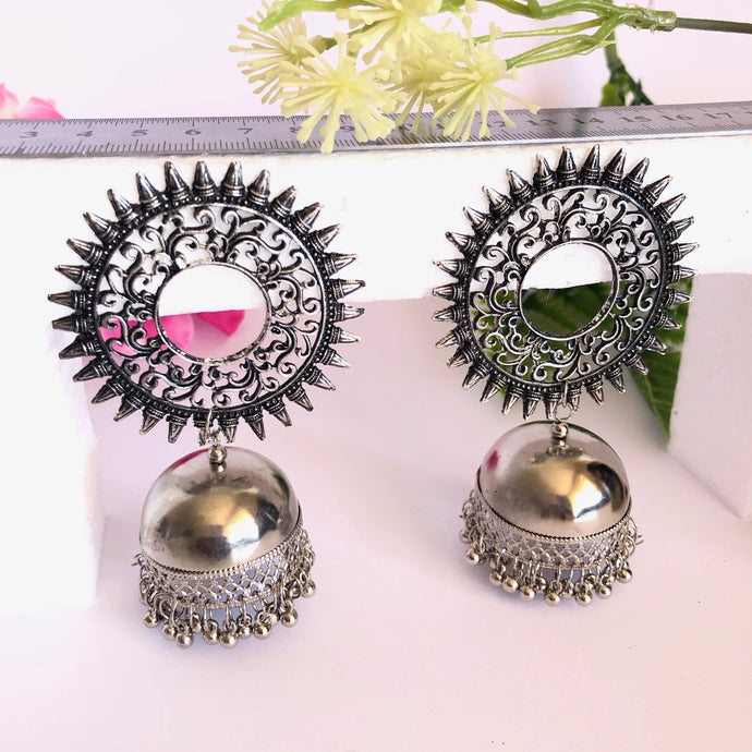 Oxidised Steel Finish Jhumka Earrings