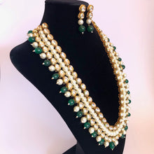 Load image into Gallery viewer, Green Onyx, Artificial Pearls &amp; Kundan Long Necklace Jewellery Set
