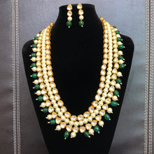 Load image into Gallery viewer, Green Onyx, Artificial Pearls &amp; Kundan Long Necklace Jewellery Set
