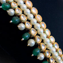 Load image into Gallery viewer, Green Onyx, Artificial Pearls &amp; Kundan Long Necklace Jewellery Set

