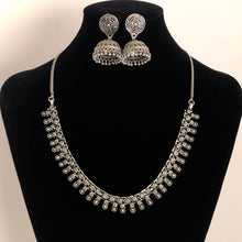 Load image into Gallery viewer, Silver Oxidised Necklace Set (Silver Cross Jhumka)
