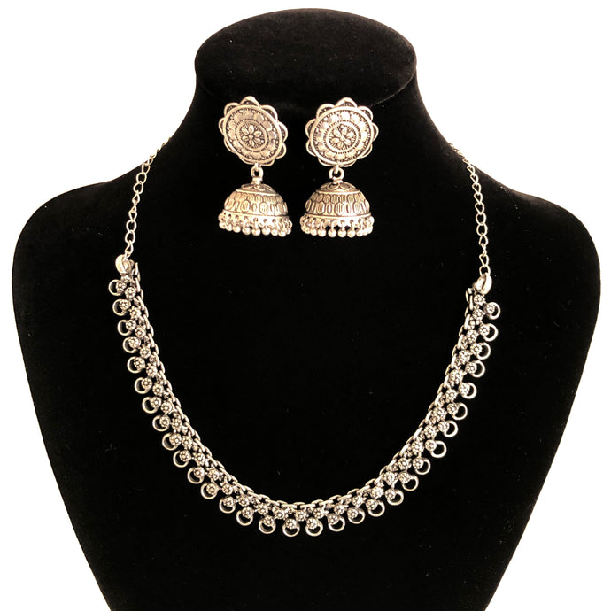 Silver Oxidised Necklace Set