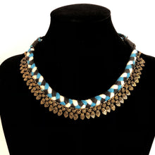 Load image into Gallery viewer, Multi Colour Tribal Thread Necklace with Antique Gold and Silver Finish
