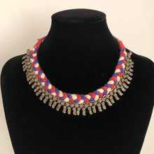 Load image into Gallery viewer, Multi Colour Tribal Thread Necklace with Antique Gold and Silver Finish
